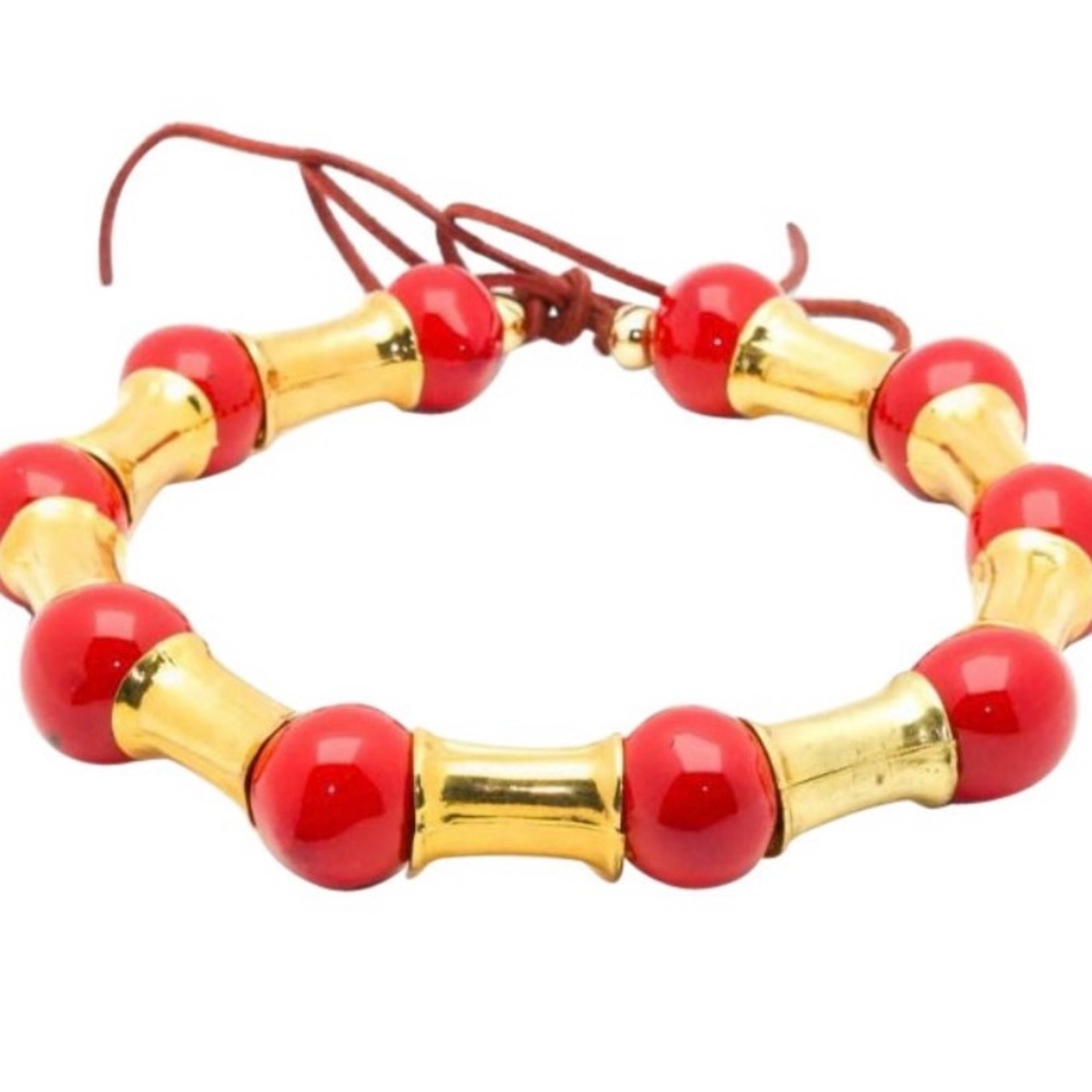 Elegant Red and Gold Beaded Bracelet